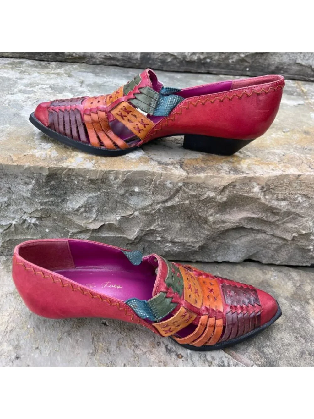 Vintage Mister Shoes Womens Boho Woven Leather Shoes Size 7 Rainbow Indie